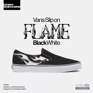 Vans Slip on Flame True White Black White 100% Original BNIB Sneakers Casual Pria Wanita Sepatu Ori Murah Sepatu Slip on Sepatu Vans Sepatu Import Original Sepatu Pria