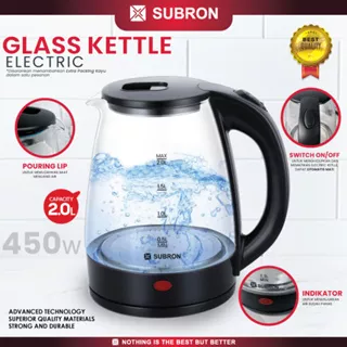 SUBRON Teko Termos Kettle Kaca Listrik Elektronik Multifungsi 450W Pemanas Air Kopi Teh Kapasitas 2L