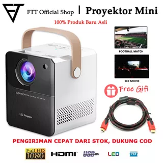PROMO!! FTT Proyektor with berdiri Proyektor Mini HD Smart Projector 1080P & 4K With WiFi & Bluetooth 150 ANSI 8000 Lumens LCD Portable Projector Home BISA COD