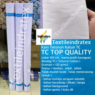 ( per 1 roll ) Kain katun jepang putih TC TOP QUALITY gulung gulungan lebar 150 cm bahan baju kemeja hem putih seragam sekolah kerudung jilbab hijab bergo mori kafan pouch spanduk lukis pecel lele sarung lapisan luar bantal layar taplak meja dekorasi