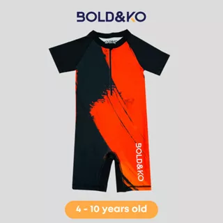 Bold&Ko - Shortsleeve Rashguard Overall In Red Abstract - Baju Renang Anak Laki - laki / Baju Renang Anak Perempuan - Baju Renang Pendek - Swim Wear - 4-10 Tahun