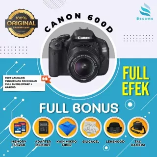 Kamera Canon Eos 600D + Lensa Kit + Memory 32gb + Tas + Garansi Toko