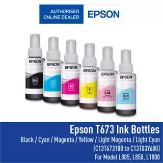 Tinta EPSON Original 673 Black Cyan Magenta Yellow LM LC untuk printer L800, L805, L850, L1800