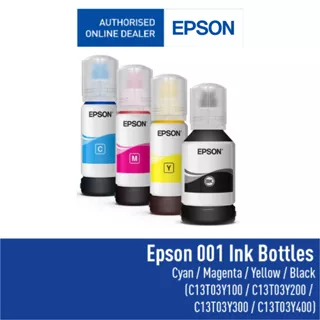 Tinta EPSON Original 001 Color Cyan Magenta Yellow untuk printer L4150, L4160, L6160, L6170, L6190