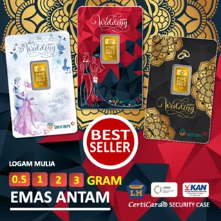 LM Logam Mulia Emas Antam 0.5 gr 1 gr 2 gr 3 gr gram Kado Pernikahan Kawinan Wedding Gift