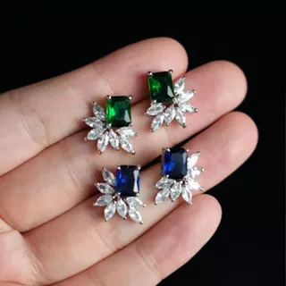 ITZY - ELGRALUXE - Cubic Zircon Blue Green White Crystal Premium Earrings Necklace