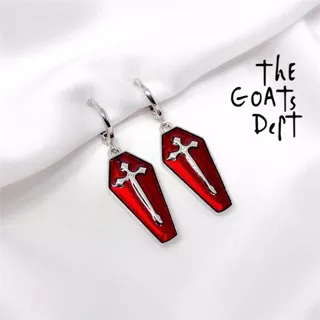 The Goats Dept - Red Coffin Earrings Original / tgd857 anting peti bermotif salib warna merah silver anting perhiasan aksesoris pria wanita warna ucu kado unik pria wanita unisex hadiah cowok cewek pacar couple skena update fashion terbaru kekinian tita