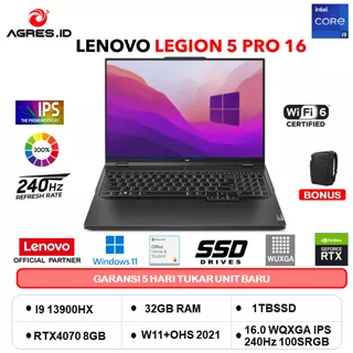 LENOVO LEGION 5 PRO 16 RTX4070 8GB/ I9 13900HX 32GB 1TBSSD W11+OHS 16.0WQXGA 240HZ 100SRGB 3YR+3ADP GRY -8AID