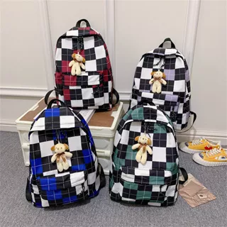 Mismi Holland Bag Tas Ransel Wanita Korean Checker School Backpack Perempuan Stylish - 24H