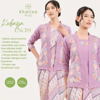 Kebaya Encim Batik Lengan 7/8 Ungu bahan Katun by Khalisa Batik