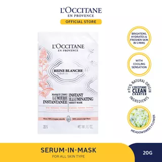 L'Occitane - Reine Blanche Instant Illuminating Sheet Mask 20gr - Masker Wajah Menghidrasi dan Menyegarkan Kulit Wajah