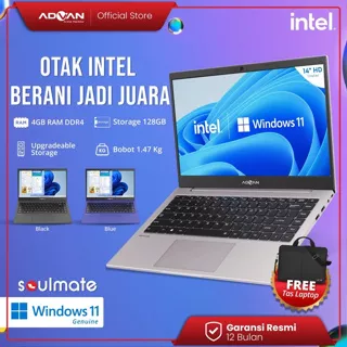 Laptop Advan Soulmate 128GB 256GB 384GB - Notebook Intel Celeron RAM Upgradable Windows / DOS - New Original Garansi Resmi