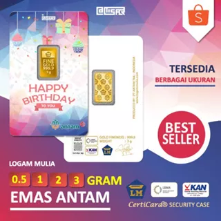 LM Logam Mulia Emas Antam 0.5 gr 1 gr 2 gr 3 gr gram Kado Ulang Tahun Happy Birthday Souvenir Gift Hadiah Edisi Joyful