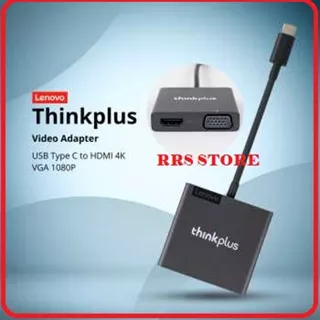 Lenovo Thinkplus Video Adapter USB Type C to HDMI 4K VGA 1080P Kabel adapter konverter dari USB Type C ke HDMI, VGA dan USB menampilkan isi layar smartphone ataupun laptop yang memiliki plug USB Type C ke layar monitor HDMI atau VGA