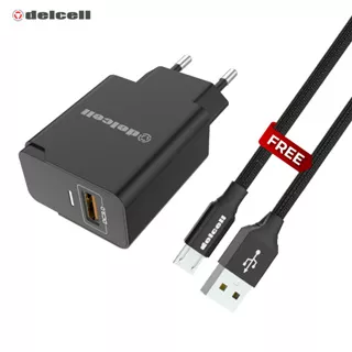 Delcell Adaptor Razor QC 3.0 Fast Charging + Kabel Fulco micro 100cm