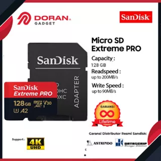 Sandisk Extreme Pro 128GB 200Mbps Memory Micro SD + Adapter UHS-I