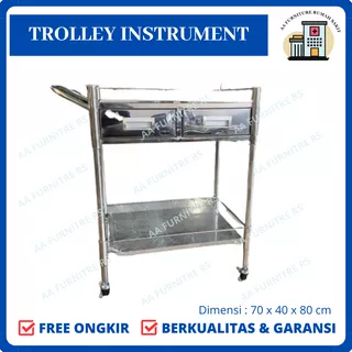 Trolley Instrument 2 Rak Laci Stainless Steel Trolley Instrument 2 Tahap Plus Laci