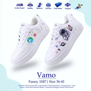 Vamo Fanny Sepatu Putih Sneakers Casual Bertali Kulit Sintetis White Shoes Korea Import Premium Quality Gambar Astro Untuk Kerja Kantor Kampus Jalan Kuliah Free Kotak 1047