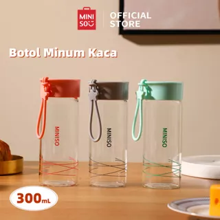 MINISO - Botol Minum Kaca 300ml Botol Air Minum Kecil BPA Free Kaca Botol Air Panas Botol Olahraga Botol Minum Anak