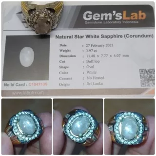 Natural Star White sapphire Ceylon Safir Srilanka 3,9ct plus memo