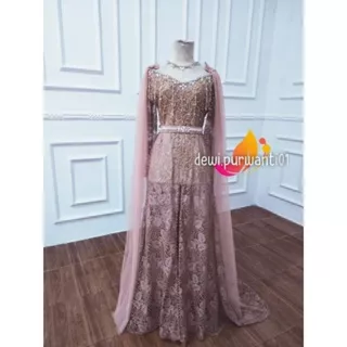 Kebaya Pengantin / Kebaya Broklat ekor aqilla + Sleyer Jumbo_Motif Rose gold