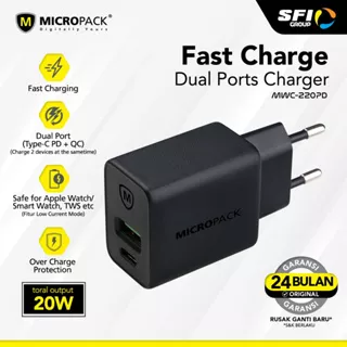 Wall Charger Micropack Dual Port Fast Charging 20 Watt - MWC-220 PD BK EU