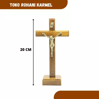 SALIB DUDUK 20 CM KORPUS KUNINGAN / SALIB MEJA KATOLIK / PATUNG SALIB YESUS / SALIB ALTAR 20 CM