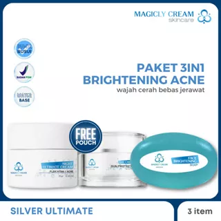 Silver Ultimate Paket Skincare Acne | Perawatan Wajah Jerawat untuk Pria dan Wanita | Magicly Cream 3in1 Silver Ultimate