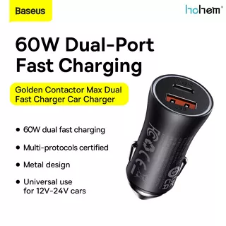 BASEUS Golden Contactor Max Car Charger Max USB TYPE C 60W Dual Output Charger Mobil Casan Saver Super Fast Charging PD Quick Charge Tipe C Original Ori 60 Watt