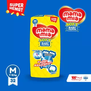 Mamamia Soft Popok Celana Bayi M32 - Popok celana bayi / Baby Diapers Pants - M 32 Super Hemat & Ekonomis - Selembut kapas, Daya Serap Tinggi, Anti Iritasi & Anti Ruam