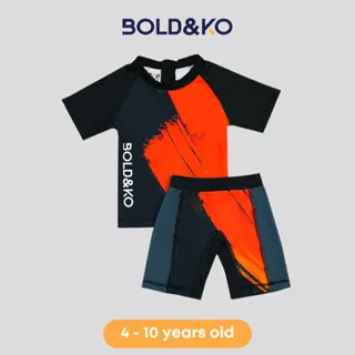 Bold&Ko - Rashguard Set In Red Abstract - Baju Renang Anak Laki - laki / Baju Renang Anak Perempuan - Set Baju Renang Anak - Baju Renang Pendek - Swim Wear - 4-10 Tahun