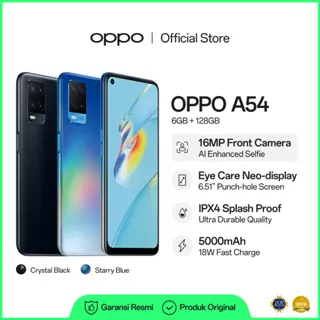OPPO A54 6/128GB [IPX4 Water Resistant, 16MP Selfie Camera, 5000mAh Battery, 18W Fast Charging]