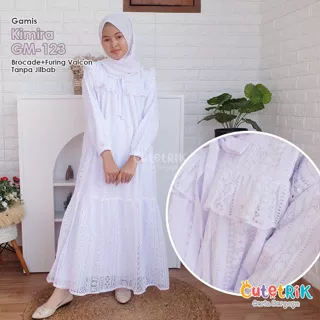 GM 123 Baju Muslim Gamis Couple Ibu Anak Cutetrik Manasik Haji Brukat Kimira Brukat Putih All white