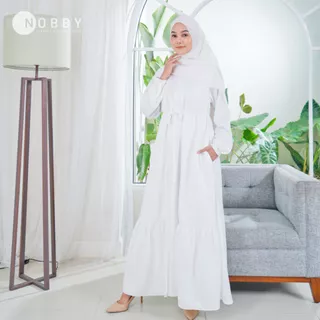 Nobby - Shyla Dress White Gamis Wanita Bahan Silk Dengan Zipper Depan