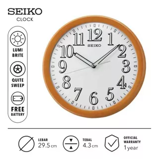 Jam Dinding Seiko QXA720B Detik Senyap Lumibrite Wooden case 29.5cm Ori