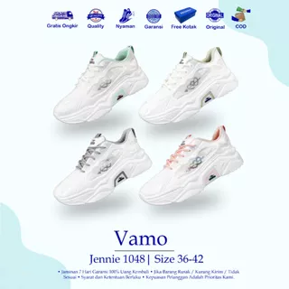 Vamo Jennie Sepatu Sneakers Premium Quality Trendy Bertali Kulit Sintetis Casual Korea Putih Training Sport Free Kotak 1048