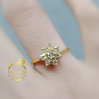 Cincin berlian eropa emas kuning 50% motif bunga