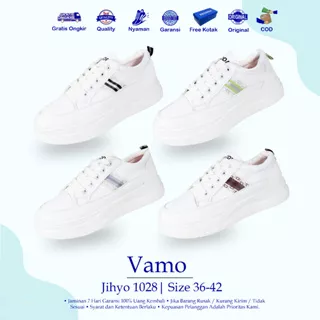 Vamo Jihyo Sepatu Casual Wanita White Strip Blue Grey Pink Black Korea Shoes Kulit Sintetis Free Kotak 1028