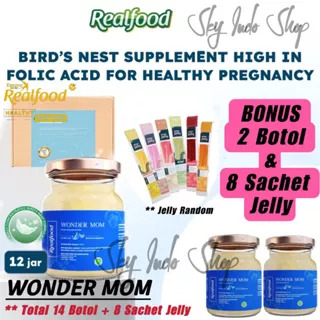 REALFOOD INDONESIA Wonder Mom ( P.12 Bonus 2 Botol + 8 Sachet Jelly ) | Suplemen | Vitamin | Asam Amino | Asam Sialat | Asam Folat | Minuman Sarang Burung Walet | Untuk Bumil & Busui | BPOM & HALAL