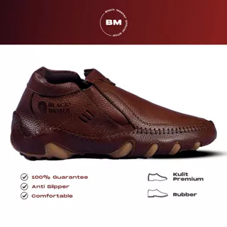 BLACK MASTER Sepatu Boots Resleting Pria Kulit Asli Gattuso Brown Motif Jeruk Sepatu Kerja Semi Formal
