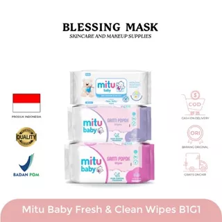 Mitu Baby Fresh & Clean Wipes Blooming Cherry PinK | Playful Fressia Ungu 50'S - Tisu Basah Bayi | Beli 1 Gratis 1