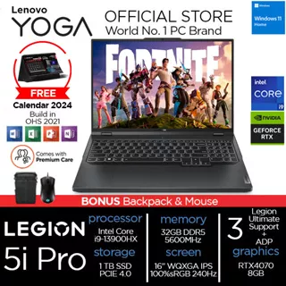 Lenovo Legion 5i Pro RTX4070 Intel i9 RAM 32GB 1TB SSD W11+OHS 16 WQXGA IPS 240Hz 100%SRGB 4ZRGB 3YR+3ADP