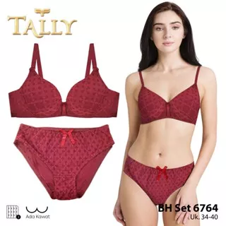 TALLY BS-6764 Bra Set Ada Kawat Bahan Katun Busa Tipis CUP B Kait 3 Bh Set Fashionable Lembut dan Nyaman