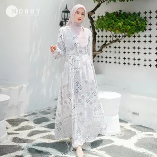 Nobby - Syakila Dress Gray Gamis Wanita Elegant Look Bahan Silk Dengan Tali Lepas Pasang