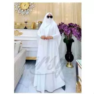 Annisa syari crinkle terbaru gamis set khimar dan cadar polos putih baju lebaran wanita muslimah