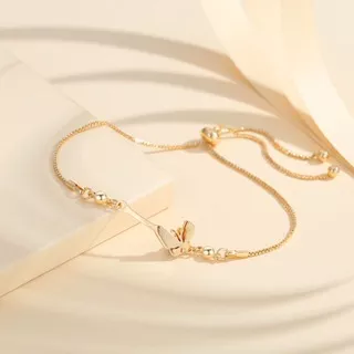 Lanmi Jewelry Gelang Serut Titanium Kupu -Kupu Gelang Tangan Rantai Lapis Emas Anti Karat Fashion Wanita Korea LM163