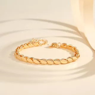 Lanme Jewelry Gelang Xuping Rantai Lapis Emas Gelang Anti Karat Anti Luntur Simple Aksesoris Perhiasan Wanita LM151