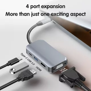 Kabel Converter USB 4 In 1 Type C To HDMI - PD100W - VGA - USB 3.0 4 IN 1 USB C Type C To HDMI 4K VGA USB3.0 Audio And Video Adapter With PD 100W Fast Charger