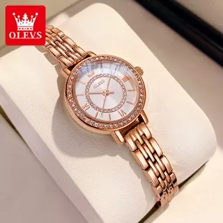 OLEVS Jam Tangan Wanita Anti Air Kecil Original Rantai Terbaru 2024 Korea Elegan Analog Quartz Branded Rose Gold Women Watch Cod