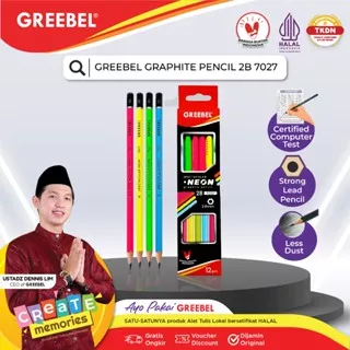 GREEBEL Pensil Kayu 2B 7027 NEON/Karakter/Grafit/Graphite/ tdk beracun utk ujian sekolah/gambar